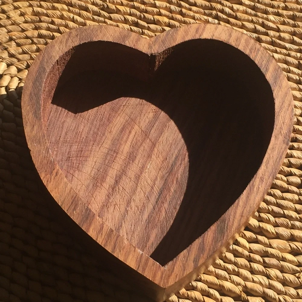 Brass and wood heart shaped trinket box
